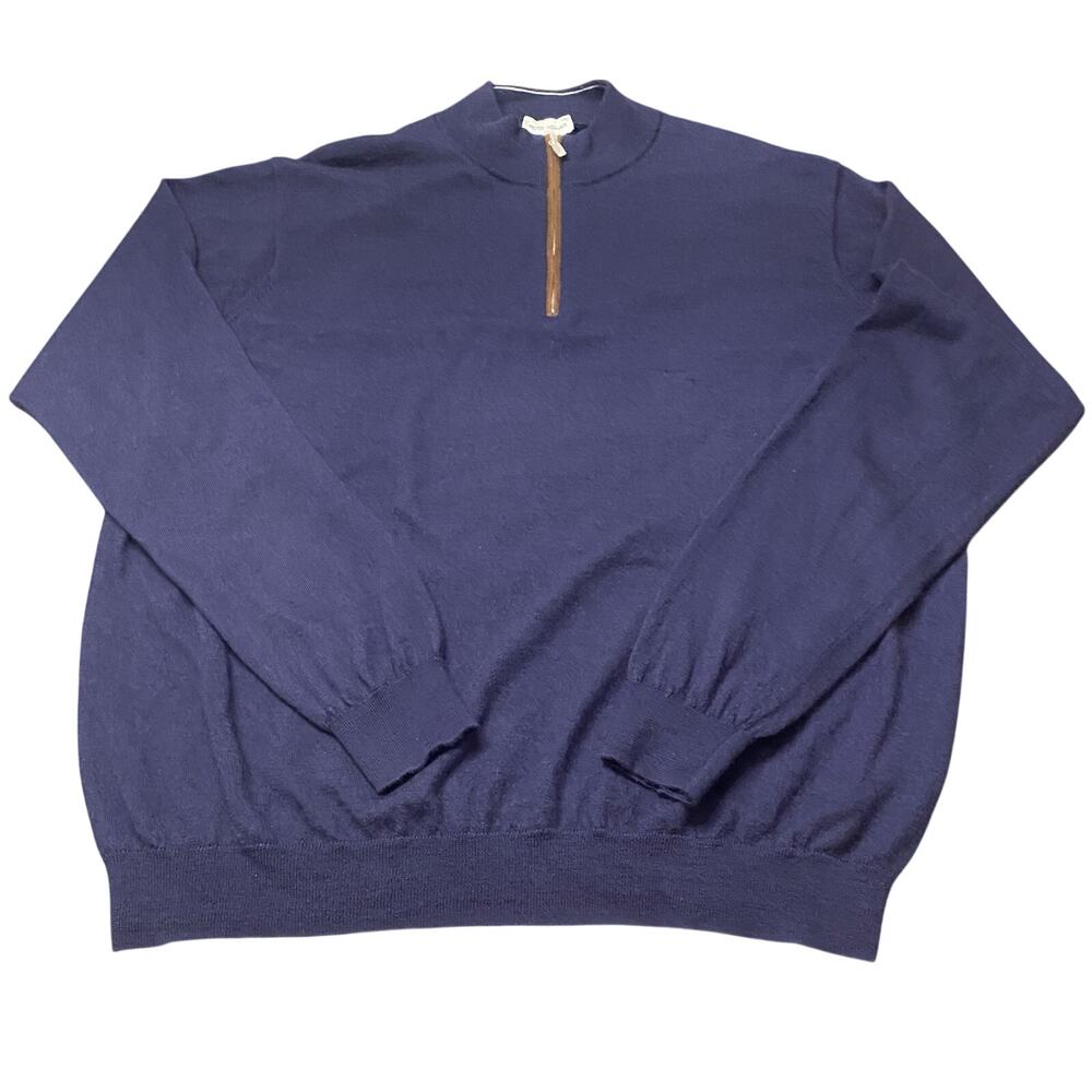 Peter Millar XXL Navy Merino Wool Blend Quarter Zip Sweater Preppy Golf Luxury
